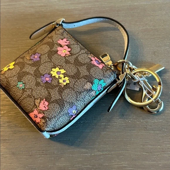 Coach Brown Floral Keychain Pouch - Picture 3 of 4